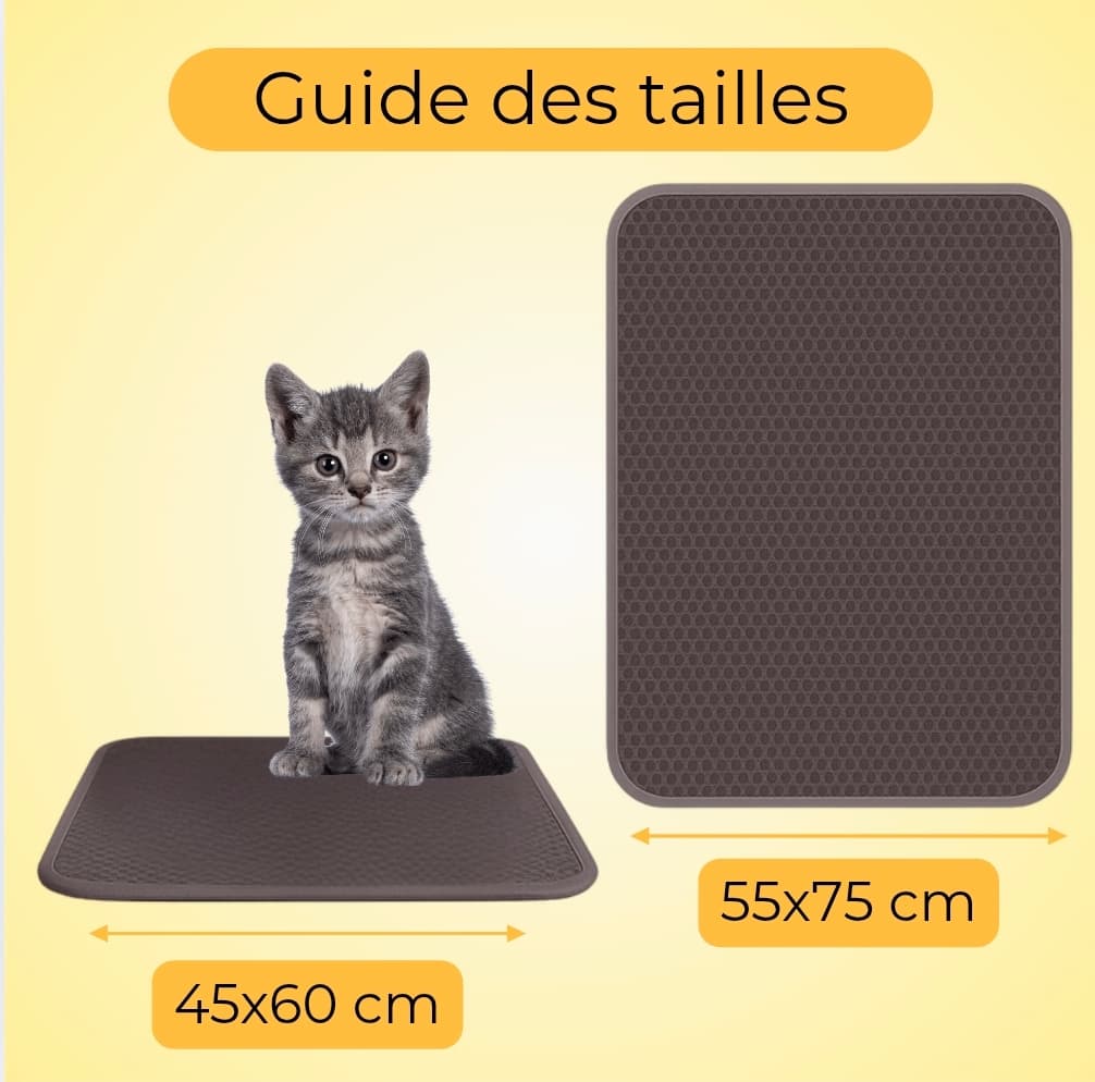 Tapis de litière pour chat, retient les grains, design élégant et nettoyage facile.
